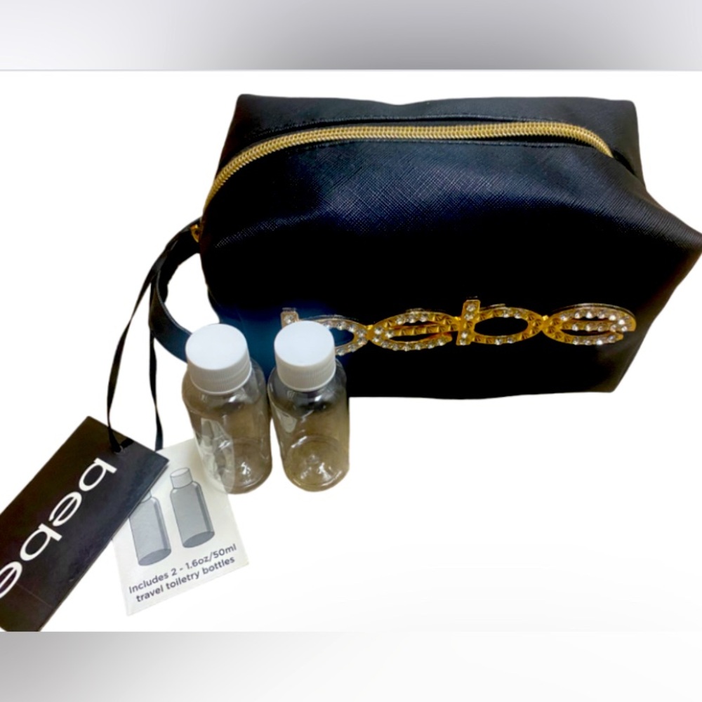 BeBe Bling Makeup Travel Bag/ toiletry bag w 16oz 2 new containers